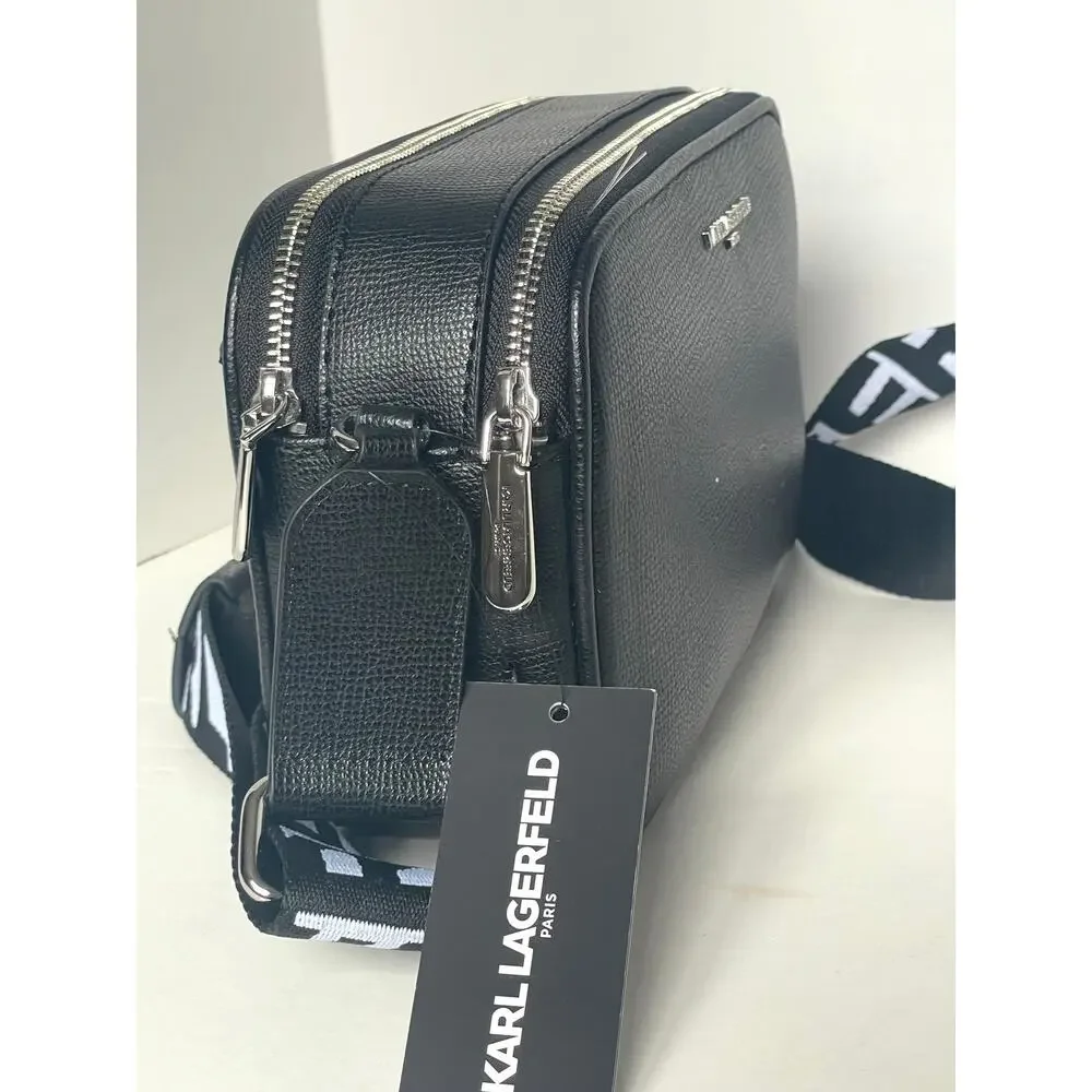 Karl Lagerfeld Paris Maybelle Camera Crossbody Bag Black Double Zip